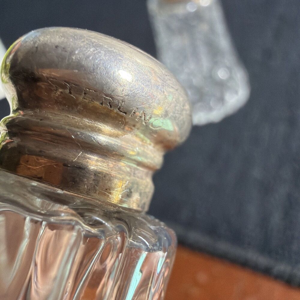 Vintage Glass and Sterling Silver Salt And Pepper Shakers 3.5" USA